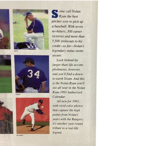 Nolan‎ Ryan 1993 Authorized Calendar Sealed MLB Texas Rangers - Picture 3 of 5